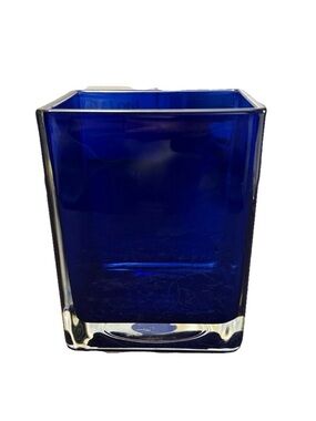 Teleflora Gift Cobalt Blue Glass Square Shaped Vase Cube Poland 4.75”X4”
